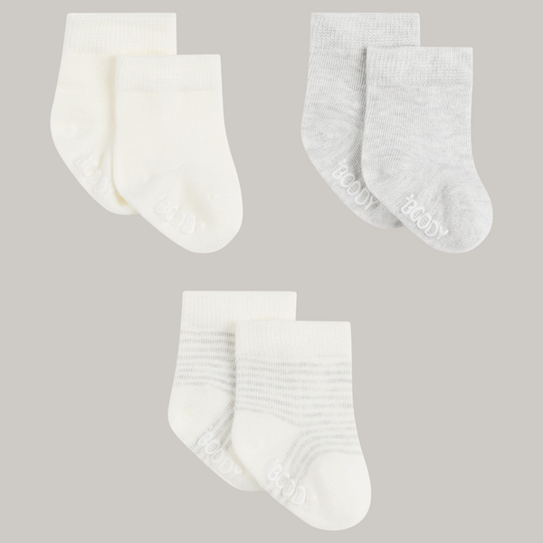 Boody Baby Socks 3 pack Heather Grey/Natural White/Stripe 0-3 months